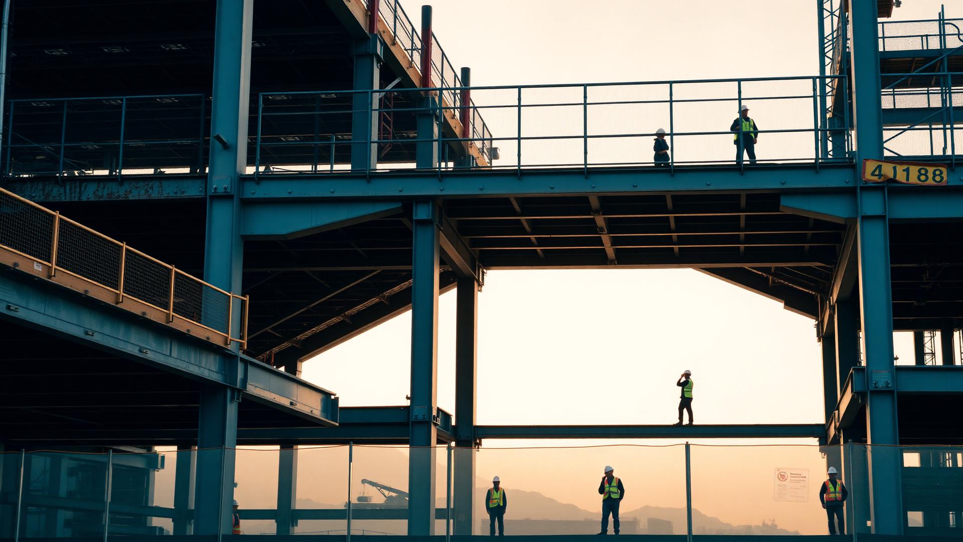 Modern construction site at golden hour